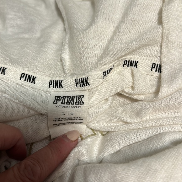 PINK Hoodie White Knit Open Back Gold Graphics - Picture 11 of 12